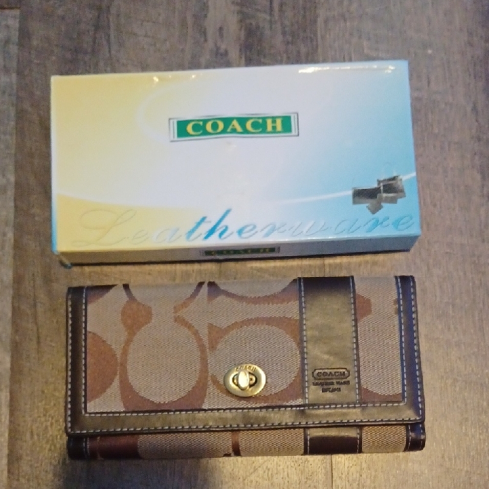 Coach Signature Brown and Tan Clutch